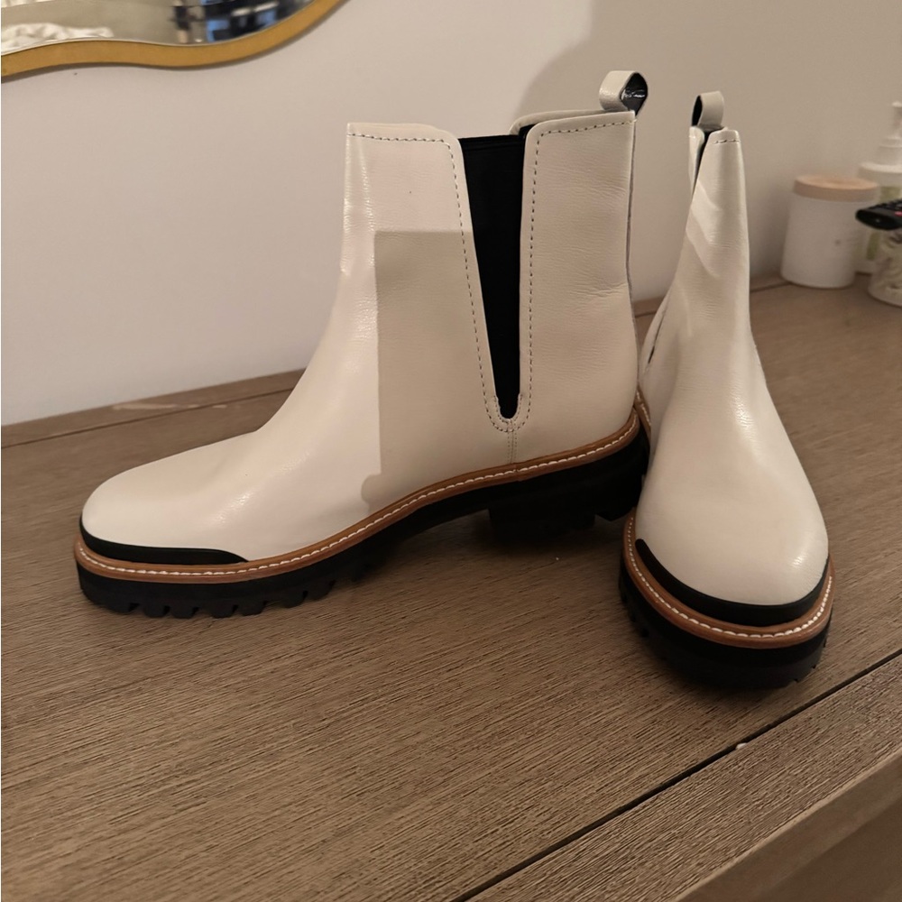 White and Black Ankle Boots with Chunky Heel